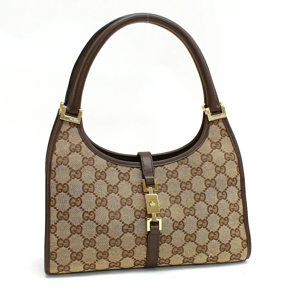 Gucci Jackie Handbag GG Canvas Leather Beige Cream Brown